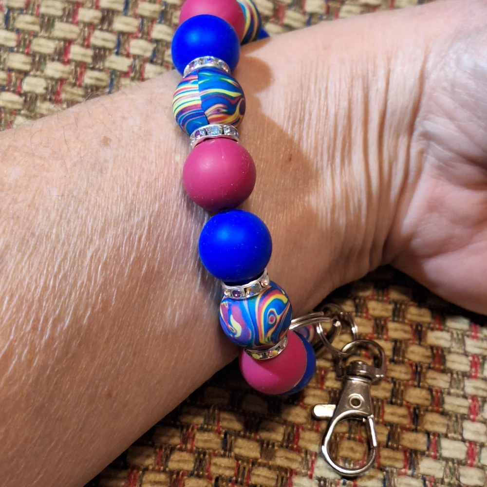 Handcrafted Homemade Artisan Silicone Bead Keychain Bracelet Wristlet